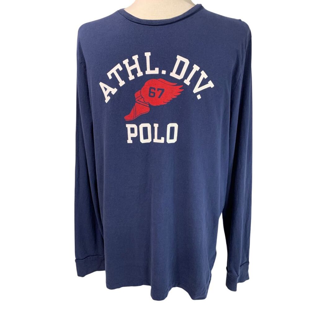 Large Polo Ralph Lauren Mens Long Sleeve Tshirt Navy Blue Athl Div - Picture 2 of 7